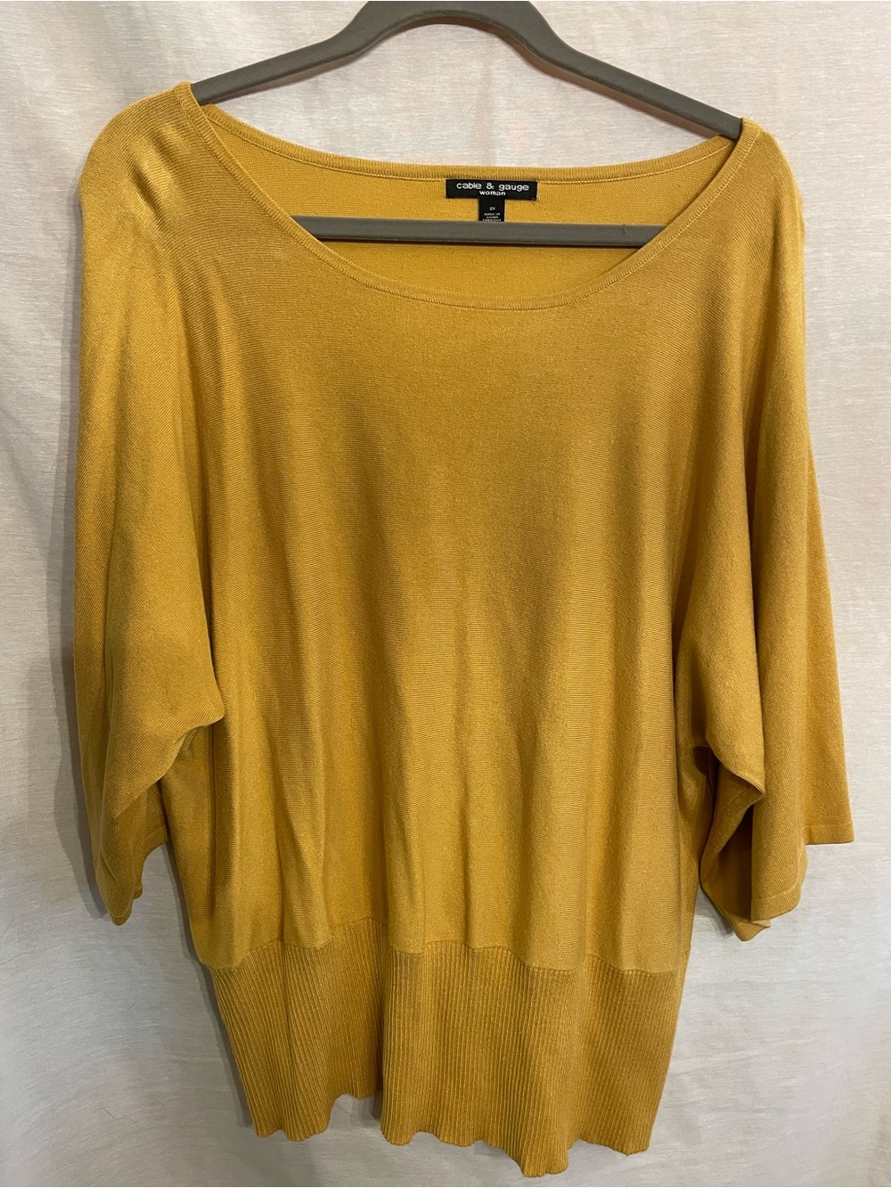 Cable & Gauge Women's Golden Mustard Scoop-Neck Bat Wing Sweater